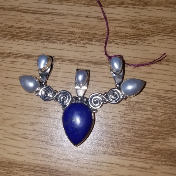 New Sterling silver Lapis and fresh water pearl pendant - Picture 4 of 7